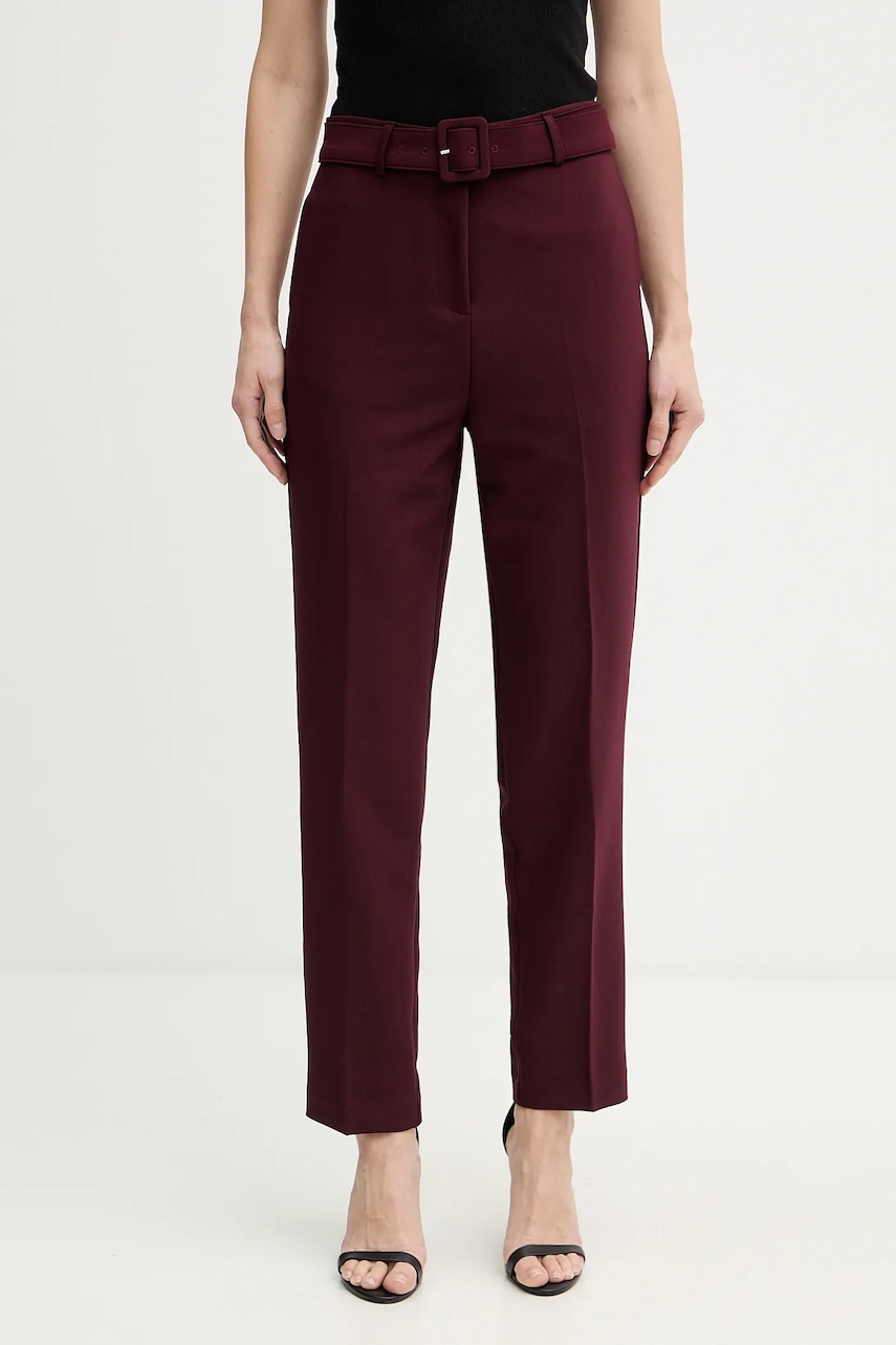 Morgan pantaloni culoarea bordo, fason tigareta, high waist, PLUNE.F