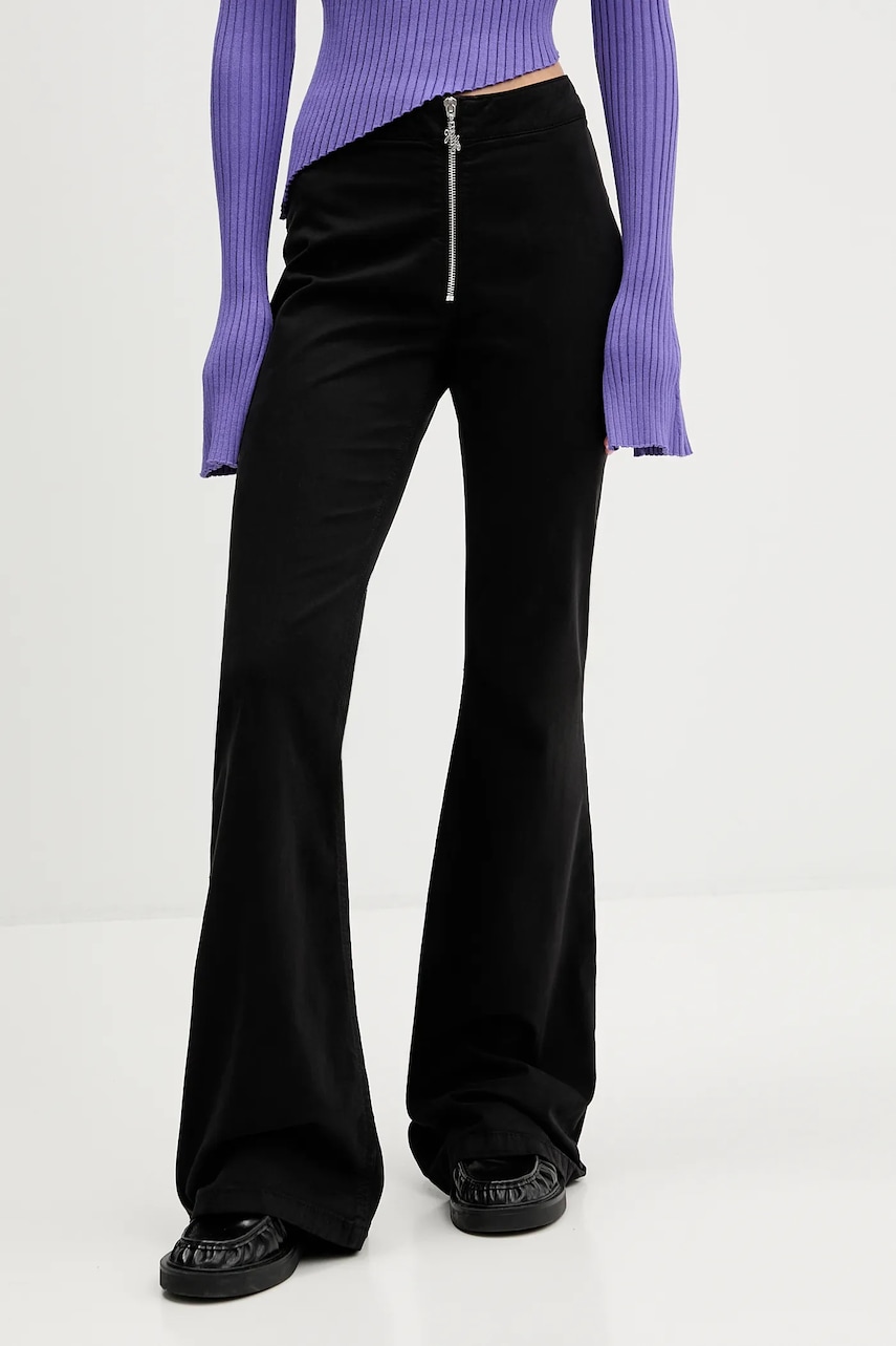 Hugo Blue pantaloni culoarea negru, evazați, high waist, 50546832