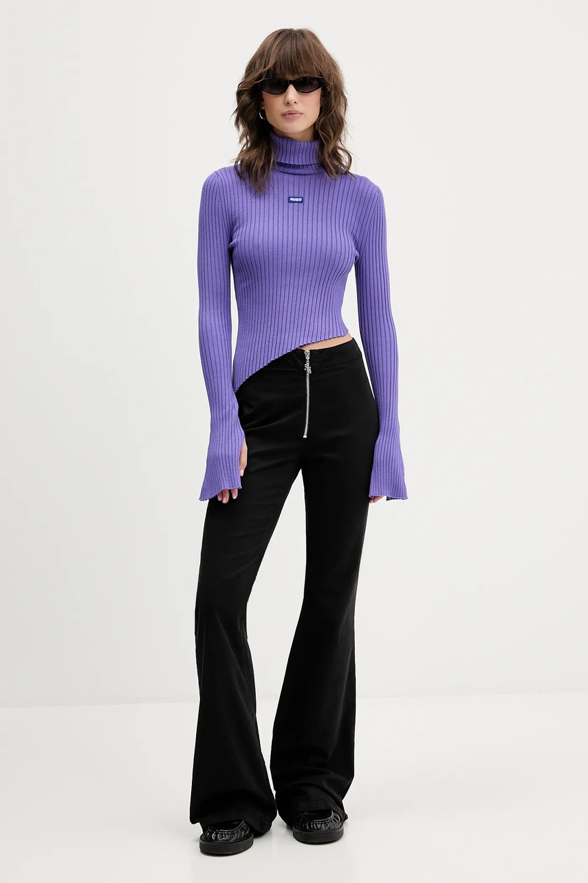 Брюки Hugo Blue цвет чёрный клёш высокая посадка 50546832