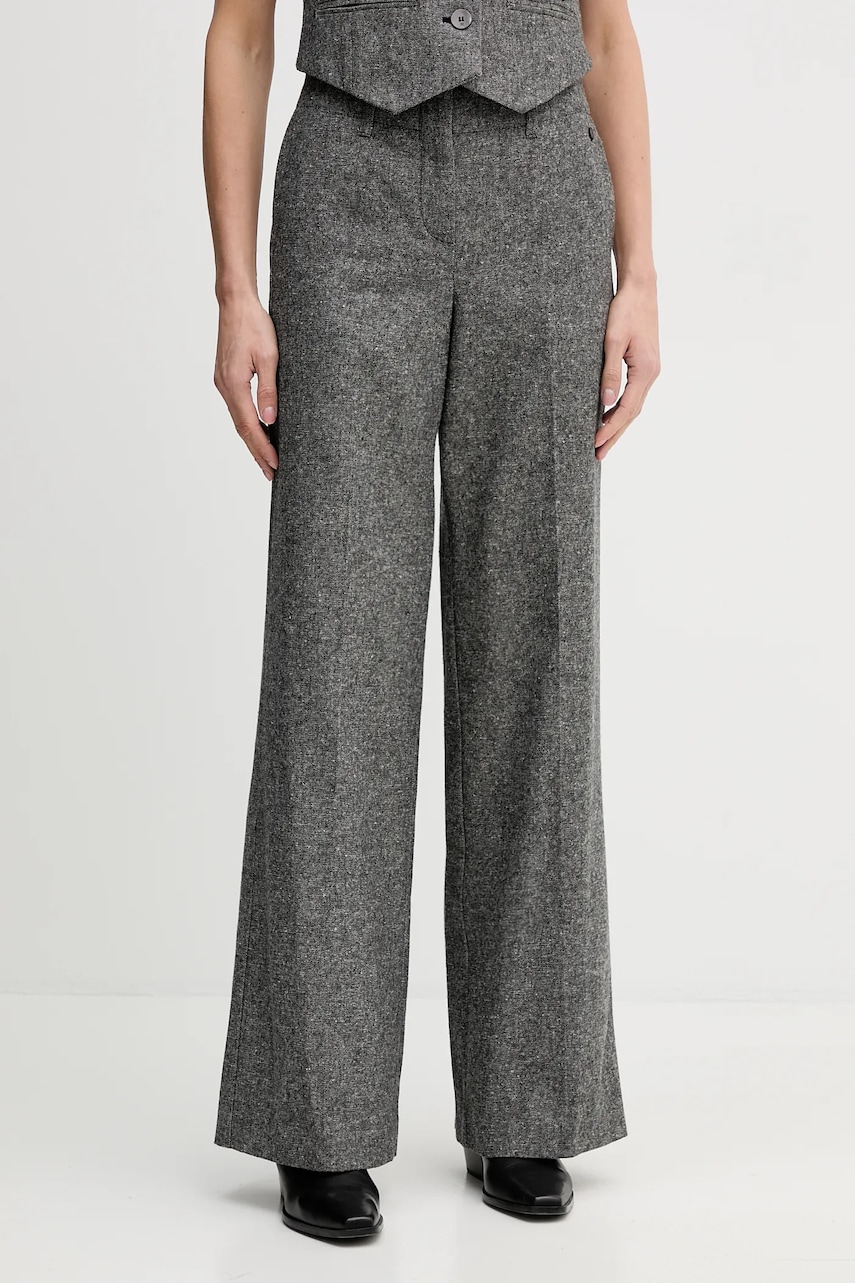 Pedro del Hierro pantaloni din lână culoarea gri, drept, high waist, 7602535