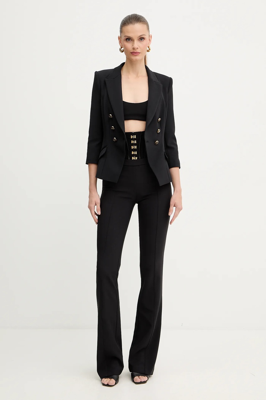 Брюки Elisabetta Franchi цвет чёрный клёш высокая посадка PA13257E2