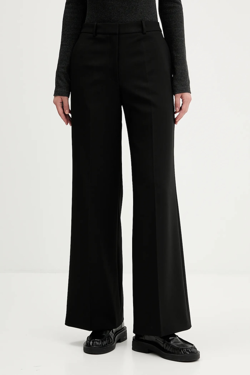 Levně Kalhoty HUGO dámské, černá barva, široké, high waist, 50542647