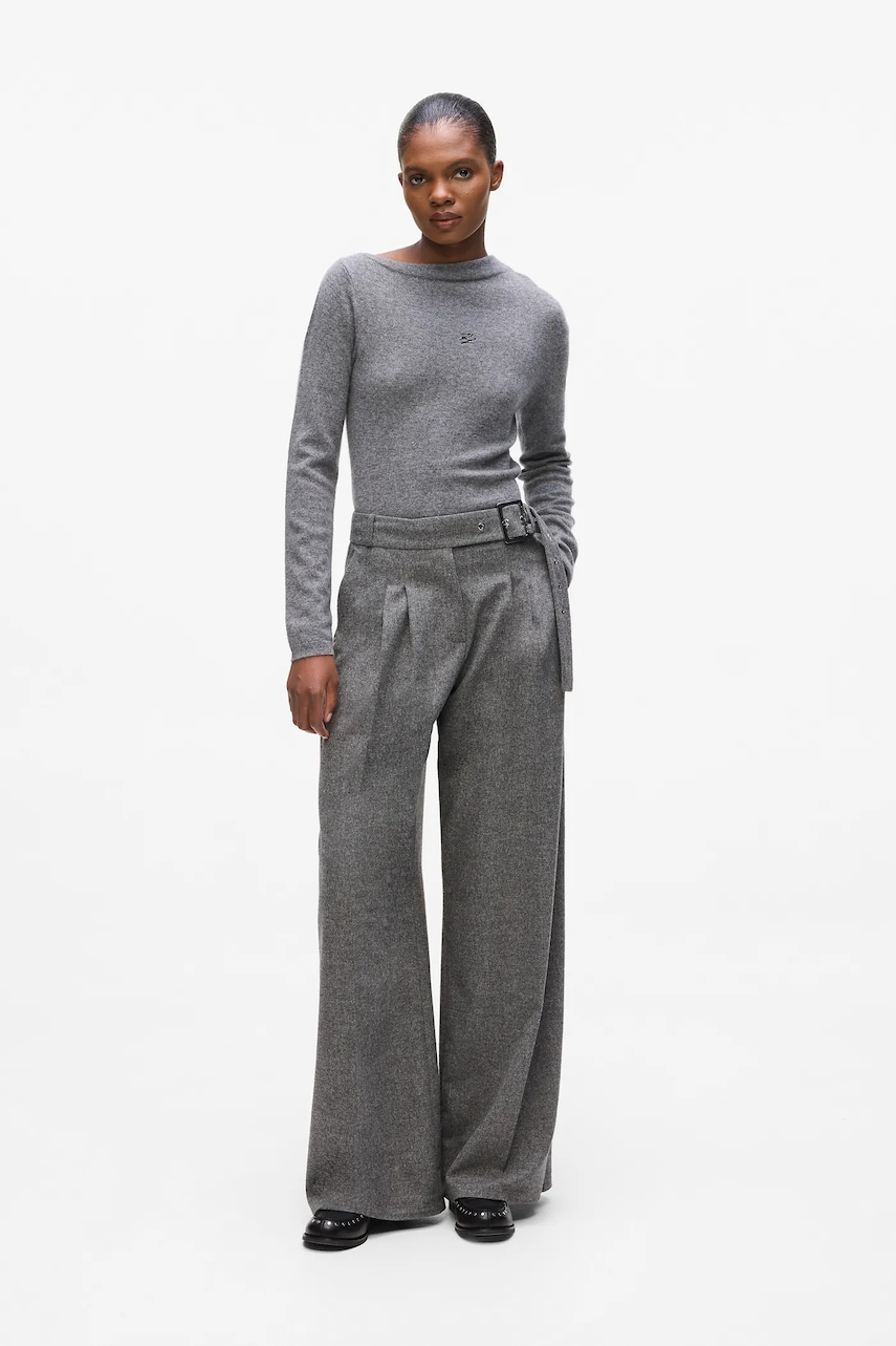 Karl Lagerfeld pantaloni cu lână bluză gri pentru femei, talie medie, A4W10112
