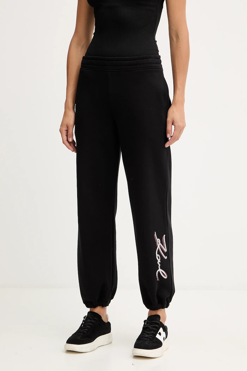 Karl Lagerfeld pantaloni de trening din bumbac culoarea gri, cu imprimeu, A4W10141