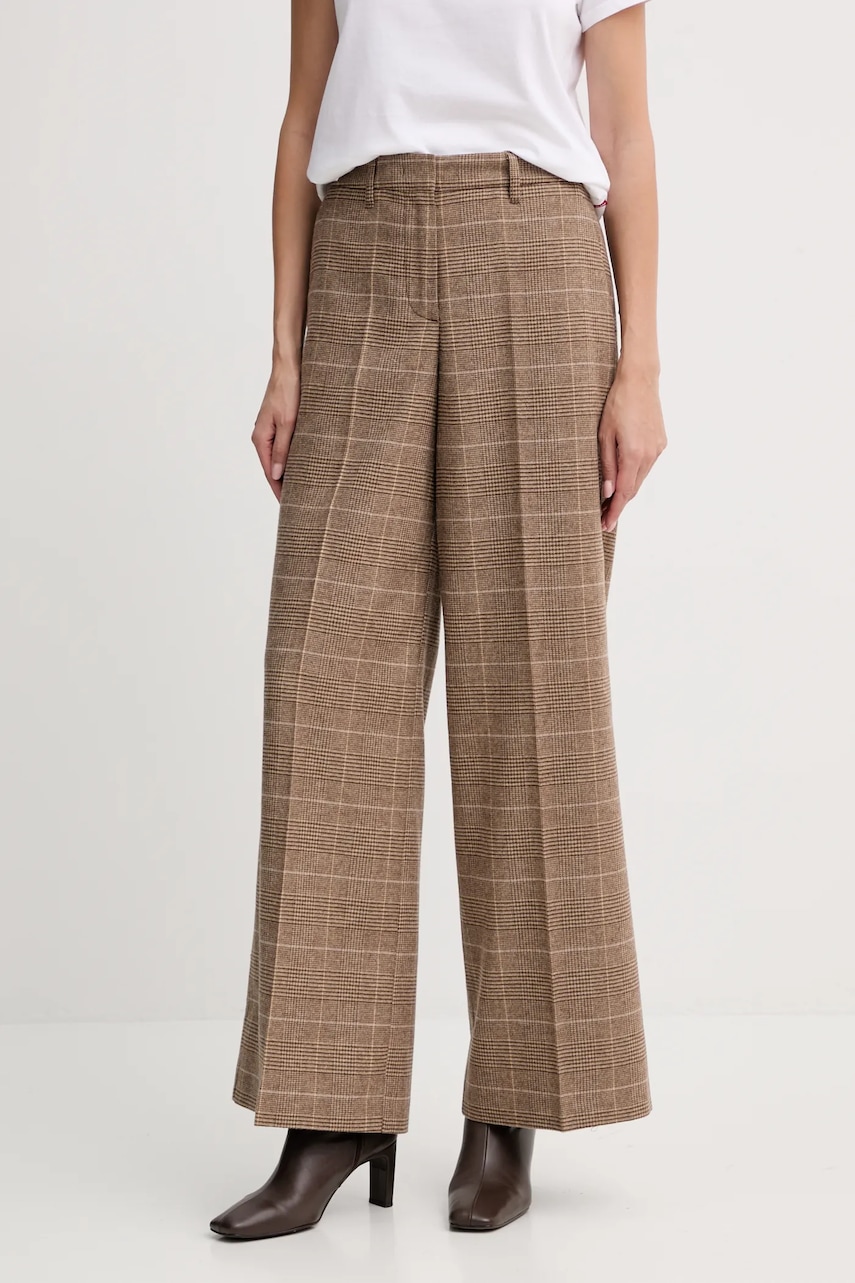 Marc O'Polo pantaloni din lână culoarea maro, lat, high waist, 508015010417