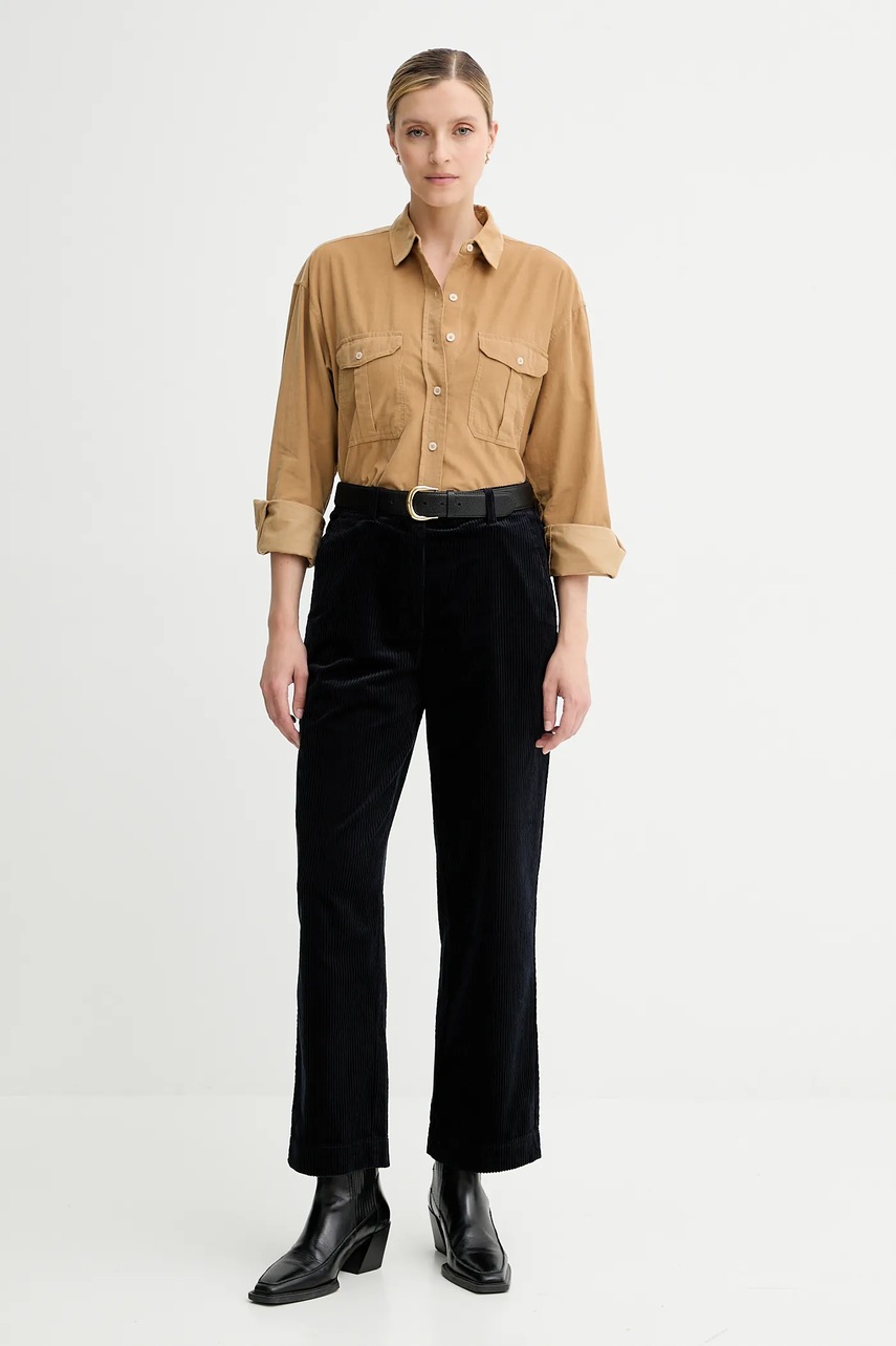 Вельветовые брюки Marc OPolo цвет синий прямые высокая посадка 511104110441