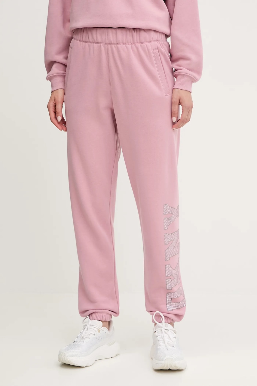 Dkny pantaloni de trening culoarea roz, cu imprimeu, DP5P3737