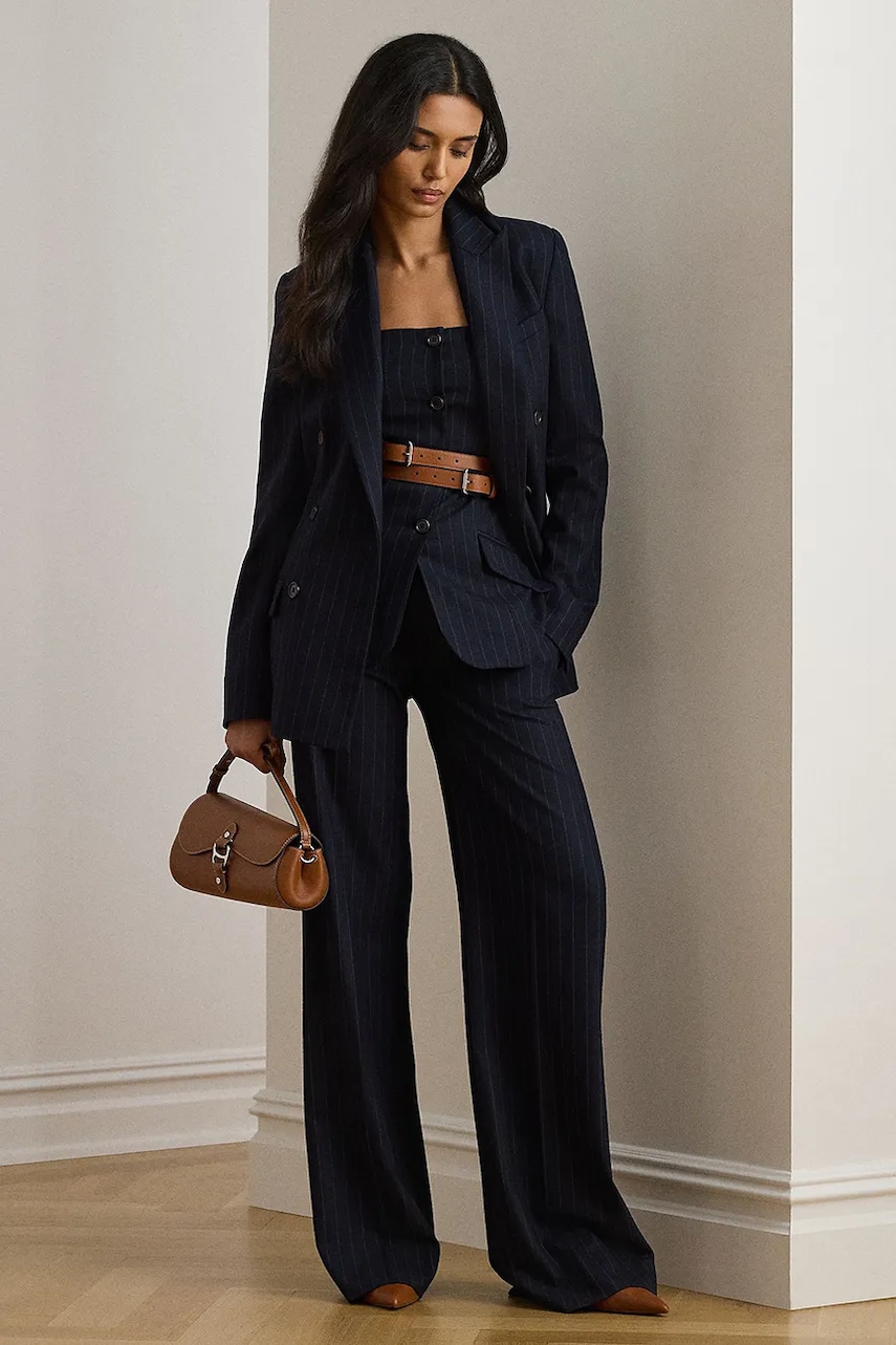 Levně Kalhoty s příměsí vlny Lauren Ralph Lauren tmavomodrá barva, medium waist, 200979818