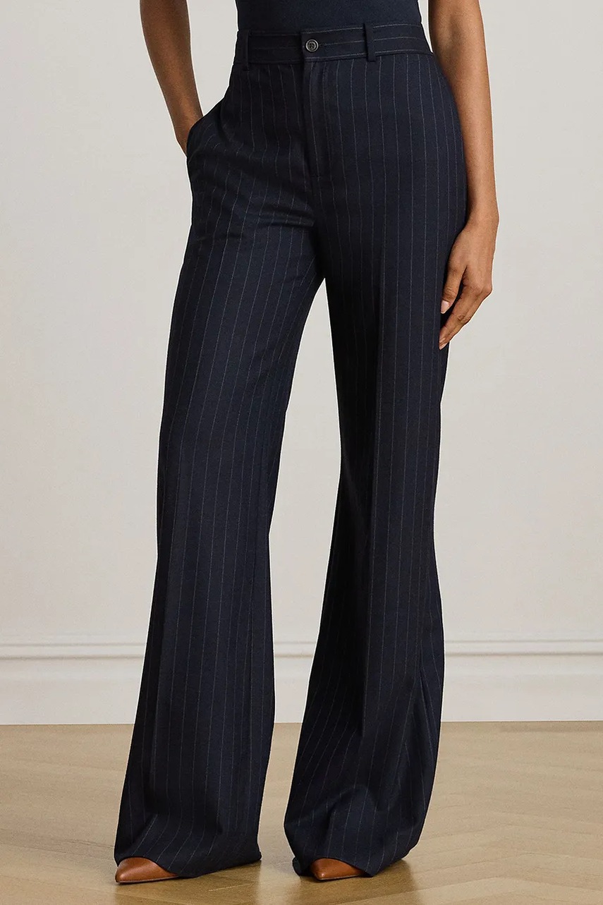 Брюки с добавлением шерсти Lauren Ralph Lauren цвет синий широкие средняя посадка 200979818