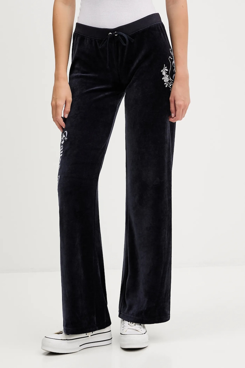 Juicy Couture pantaloni de trening din velur culoarea bleumarin, cu imprimeu, JCGBJ225010