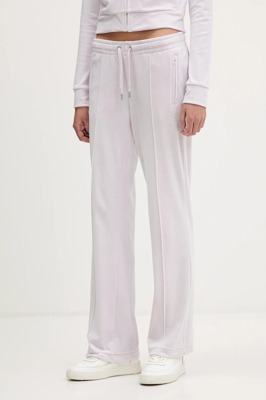 Juicy Couture pantaloni de trening din velur culoarea bej, cu imprimeu, JCWBJ225307