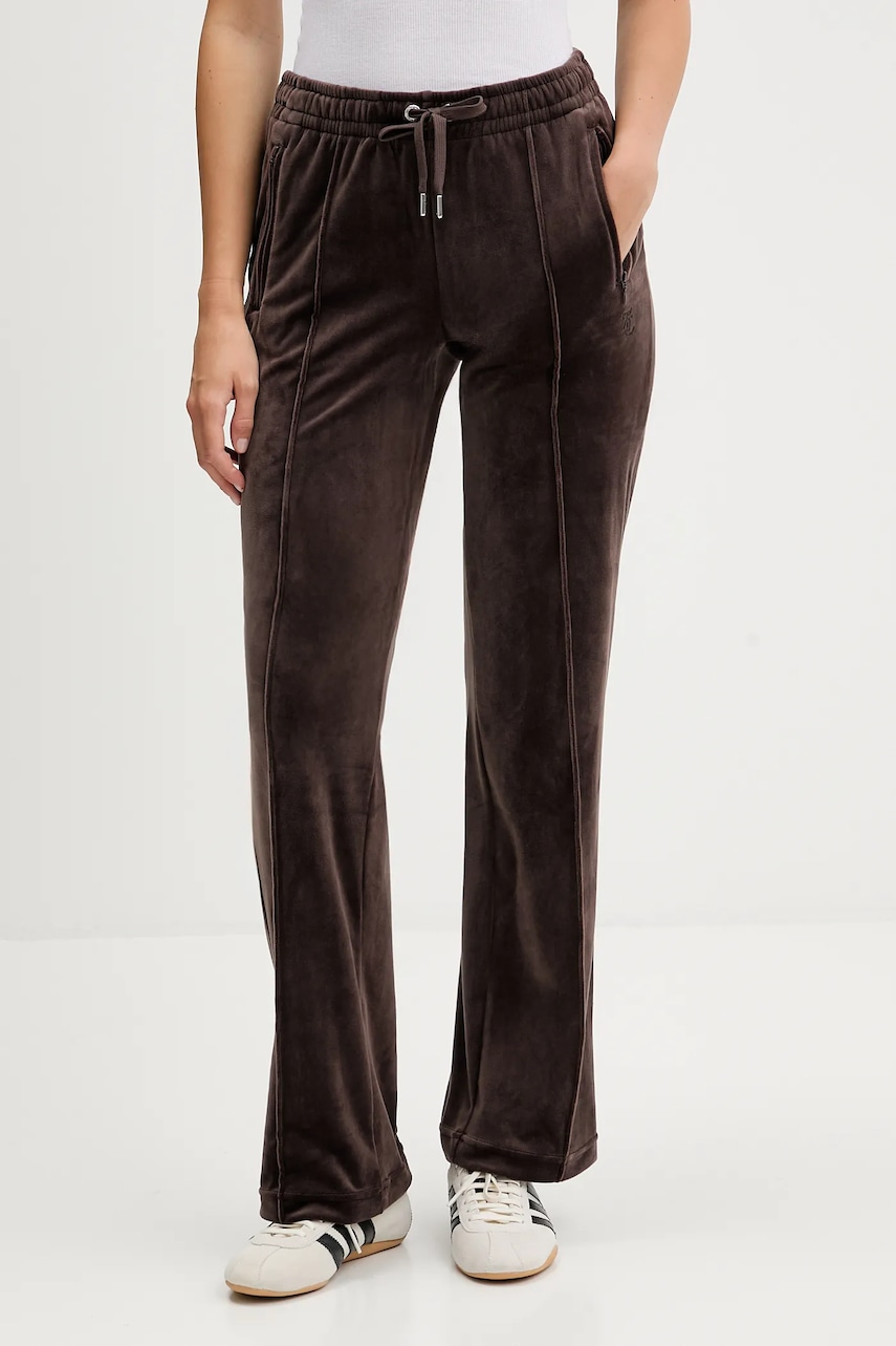 Juicy Couture pantaloni de trening din velur culoarea maro, cu imprimeu, JCWBJ225307