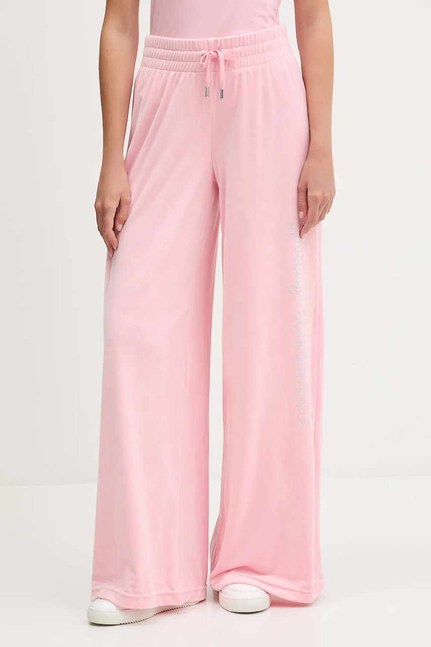 Juicy Couture pantaloni de trening din velur culoarea roz, cu imprimeu, JCWBJ225309