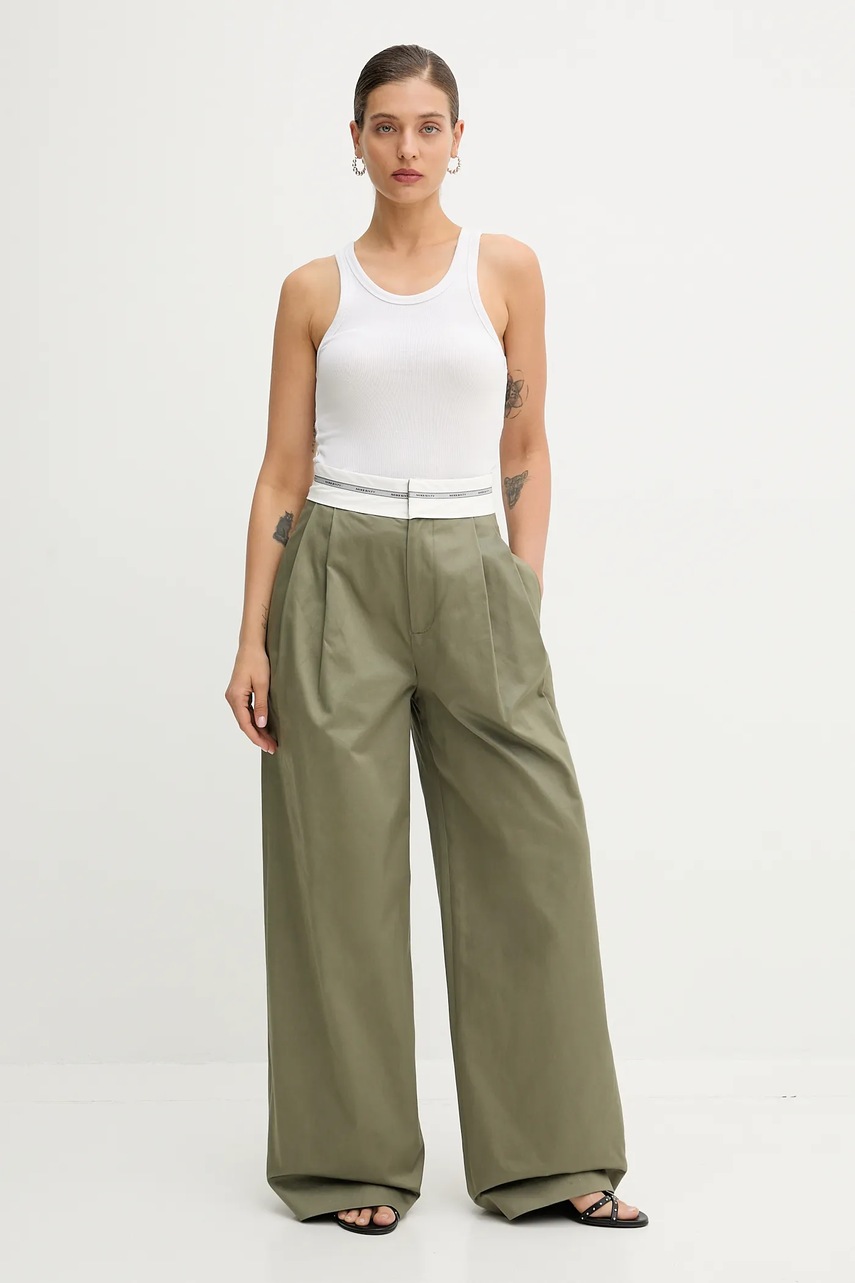 Хлопковые брюки Miss Sixty цвет зелёный широкие высокая посадка 6S3PJ57900
