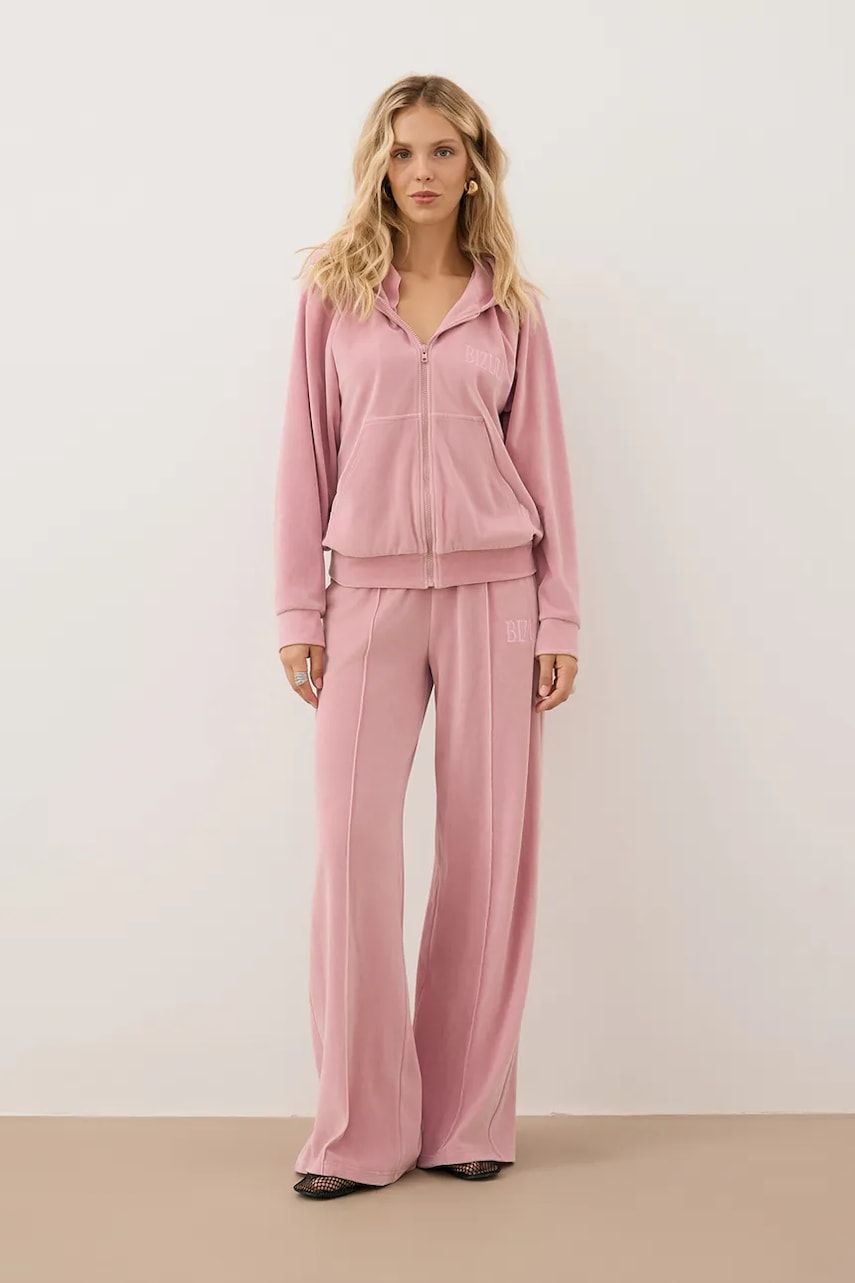 Bizuu pantaloni de trening din velur VELORINA culoarea roz, cu imprimeu, VELORINA RÓŻOWY