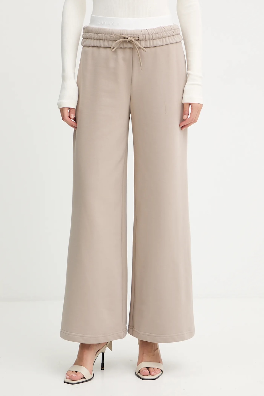 La Mania pantaloni de trening DIXI culoarea bej, uni, DIXI