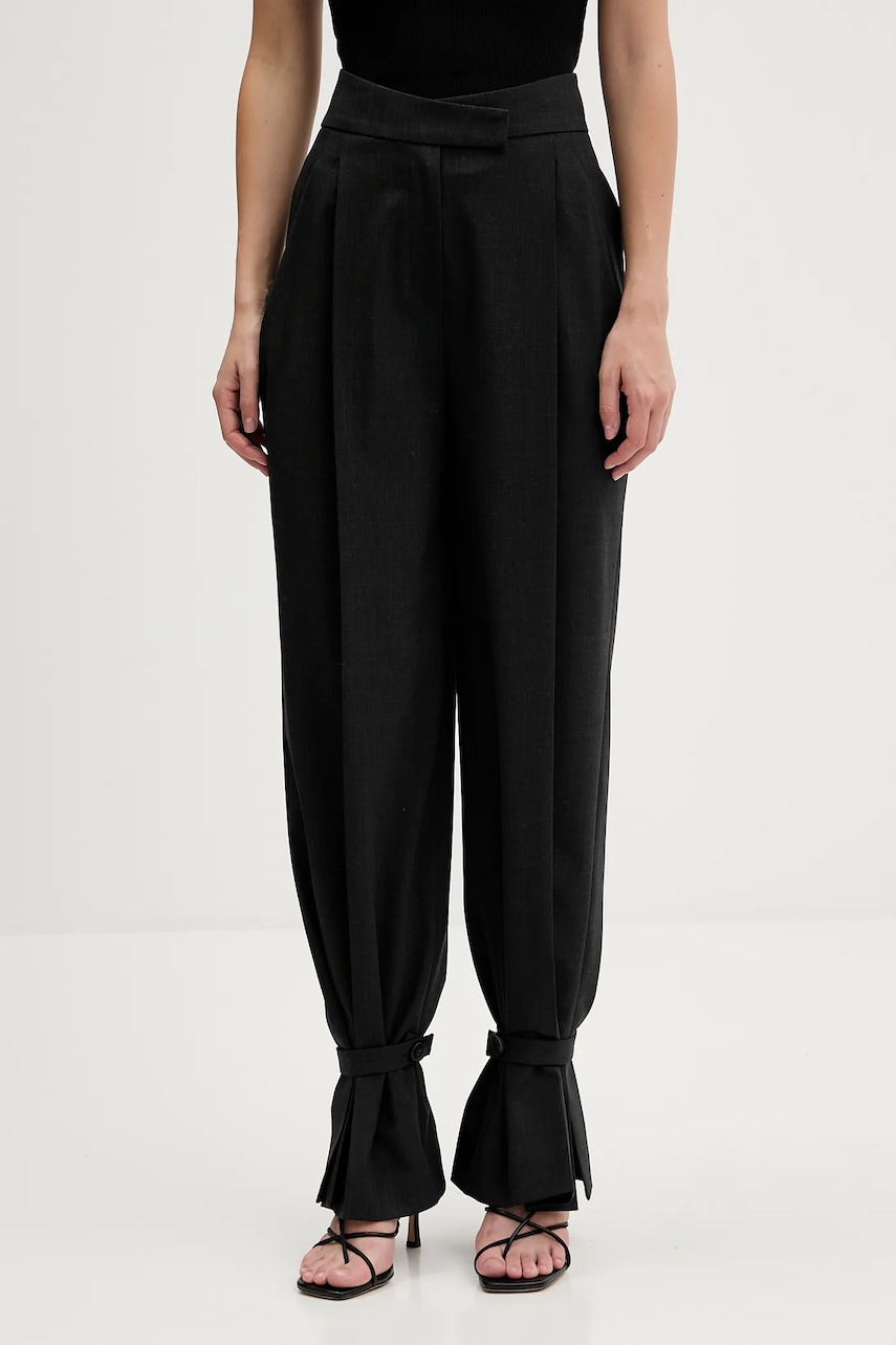 Levně Kalhoty s příměsí vlny La Mania GUILE šedá barva, high waist, GUILE