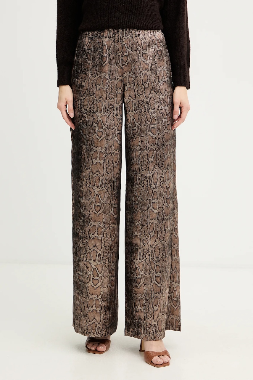 Morgan pantaloni culoarea maro, lat, high waist, PJENG.F