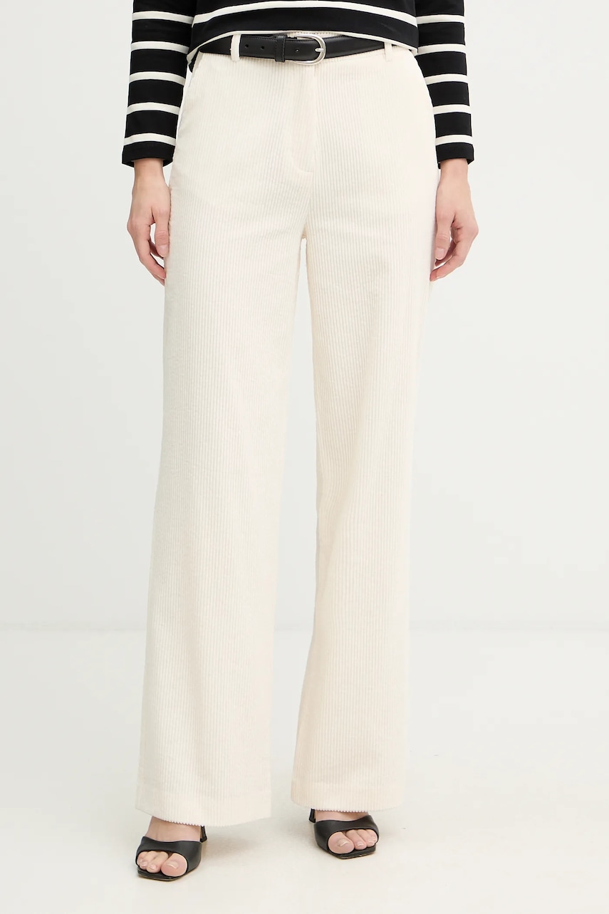 Morgan pantaloni de catifea cord culoarea bej, drept, high waist, PKENI.F