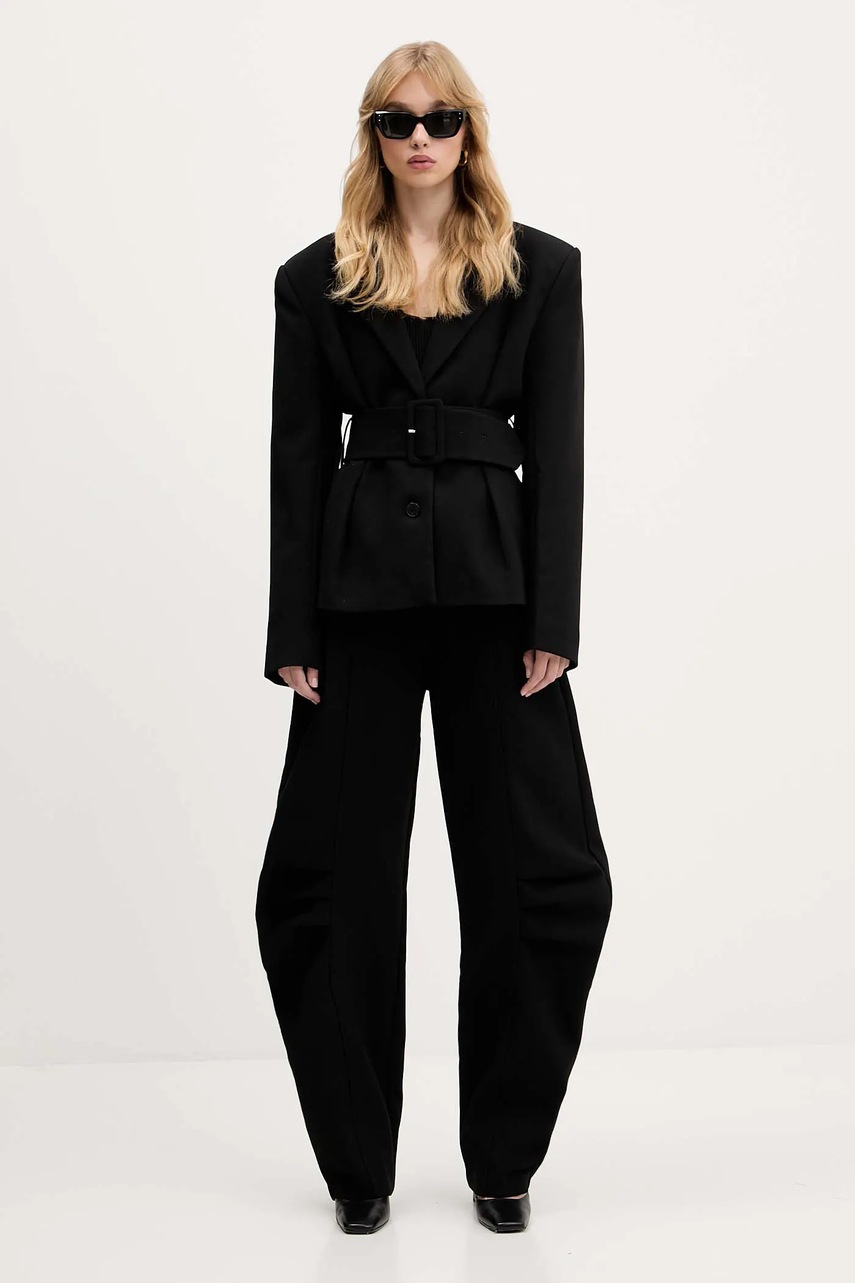 Брюки Rotate цвет чёрный широкие высокая посадка 114826100