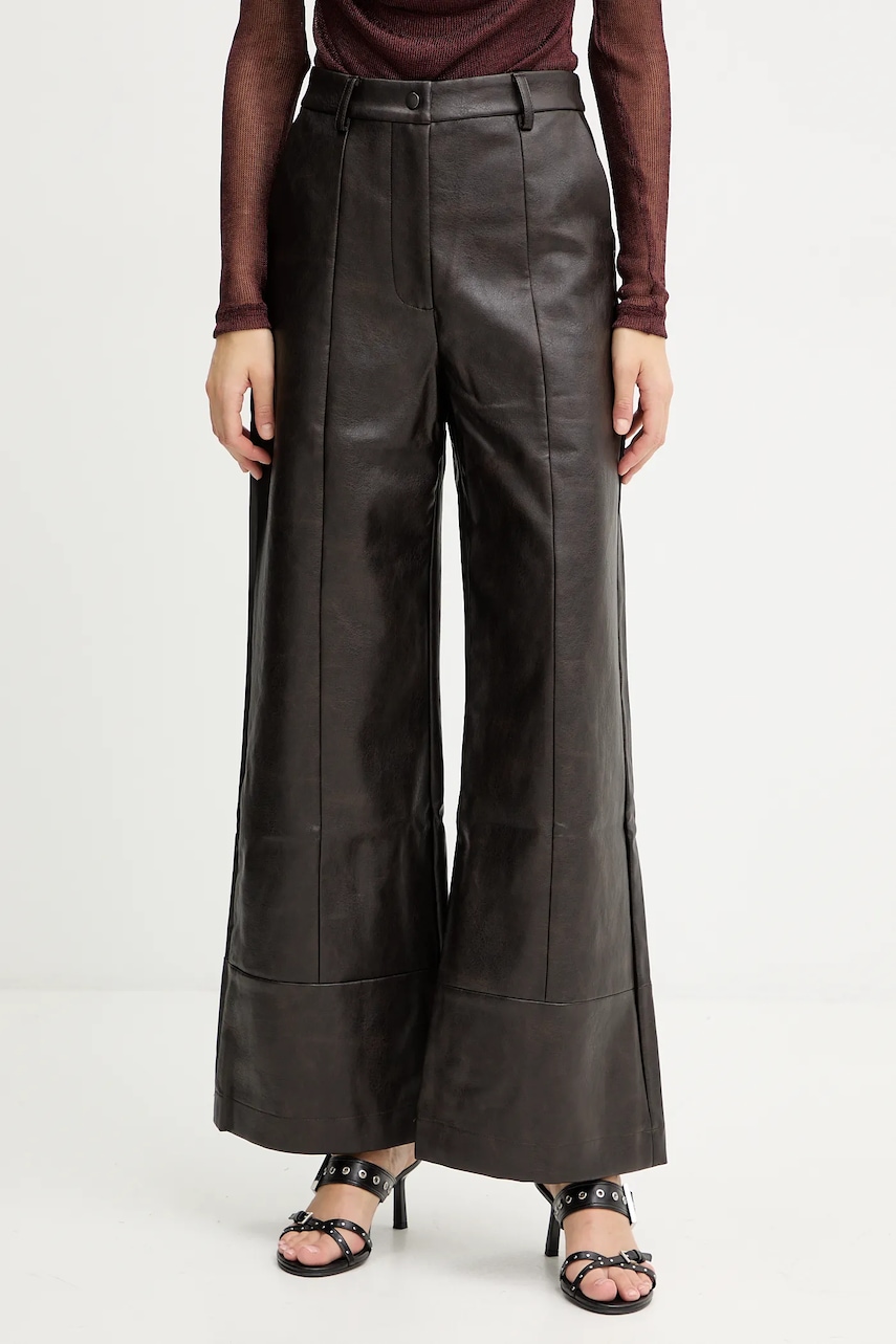 Bardot pantaloni culoarea maro, lat, high waist, 58936PB3