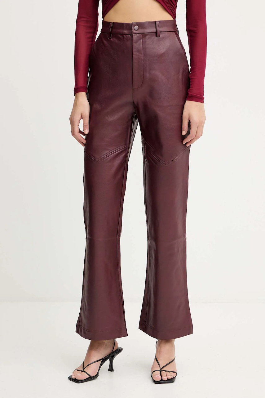Bardot pantaloni culoarea bordo, evazați, high waist, 60077PB
