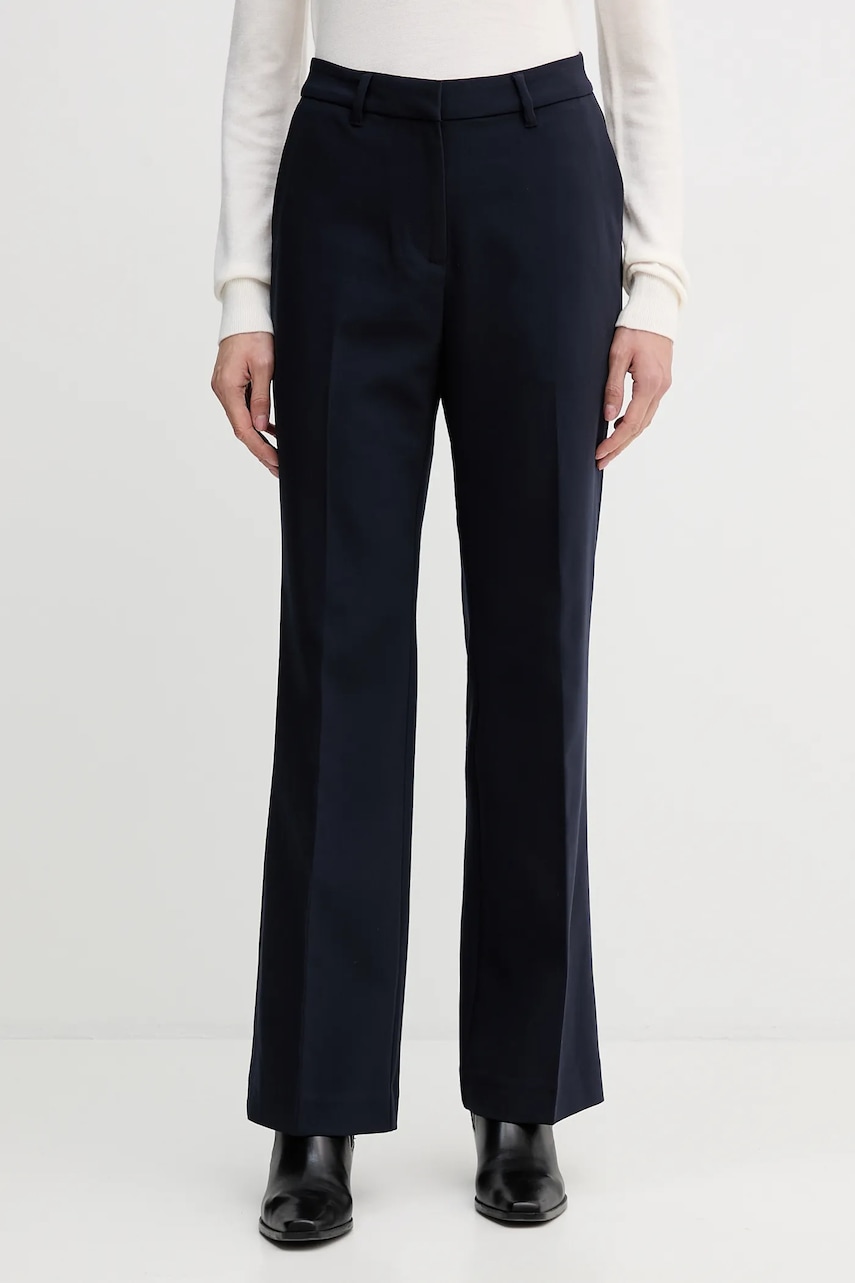 Gant pantaloni culoarea bleumarin, drept, high waist, 4150334