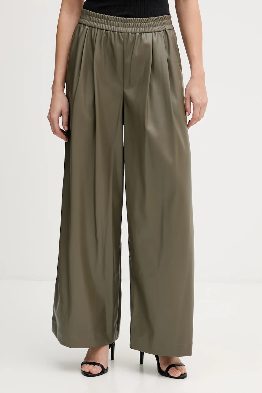 United Colors of Benetton pantaloni culoarea verde, lat, high waist, 4M3CDF0A8