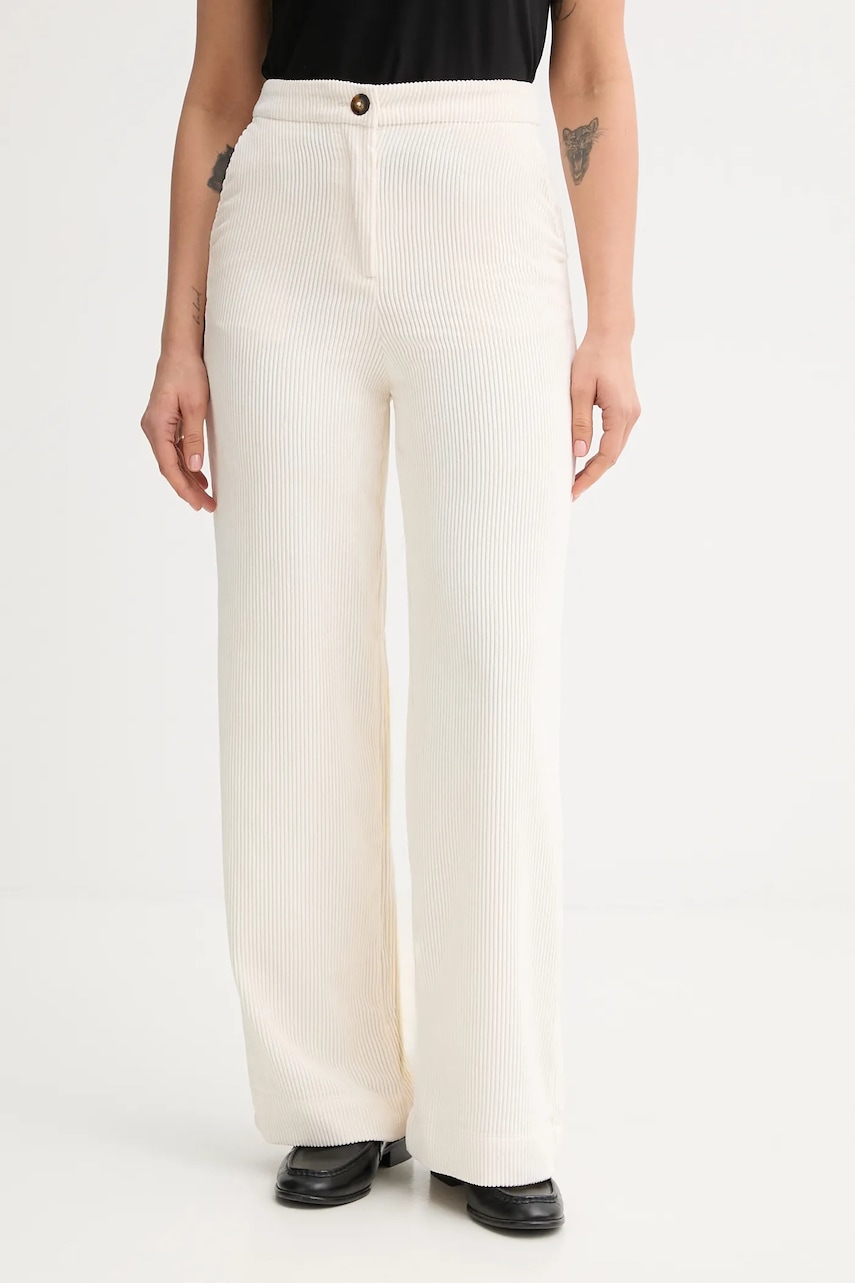 United Colors of Benetton pantaloni de catifea cord culoarea bej, drept, high waist, 4Q5GDF0AI