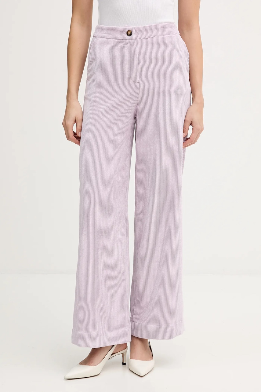 United Colors of Benetton pantaloni de catifea cord culoarea violet, drept, high waist, 4Q5GDF0AI