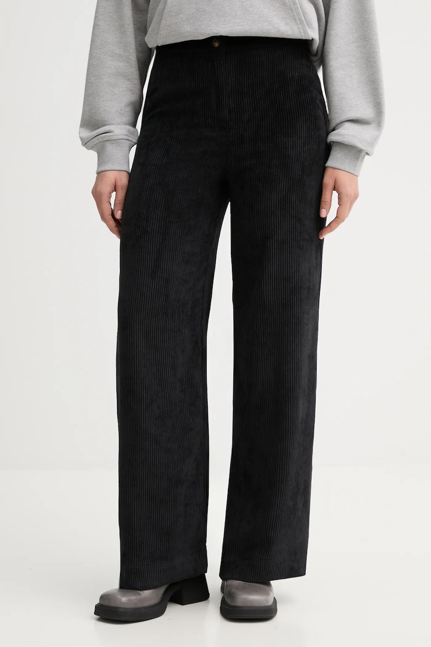 United Colors of Benetton pantaloni de catifea cord culoarea negru, drept, high waist, 4Q5GDF0AI