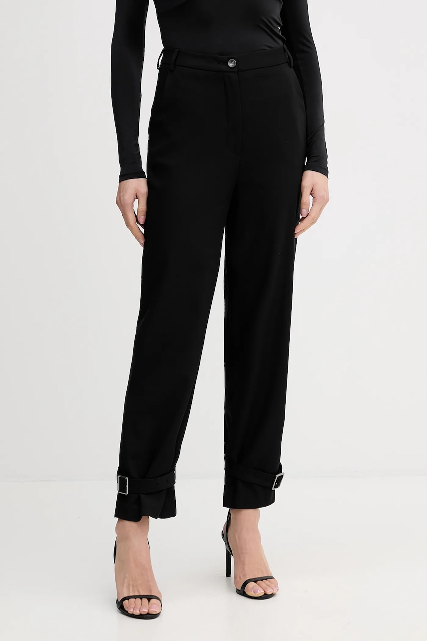 Sisley pantaloni din lână culoarea negru, drept, high waist, 41FQLF080 Sisley pantaloni din lână culoarea negru, drept, high waist, 41FQLF080