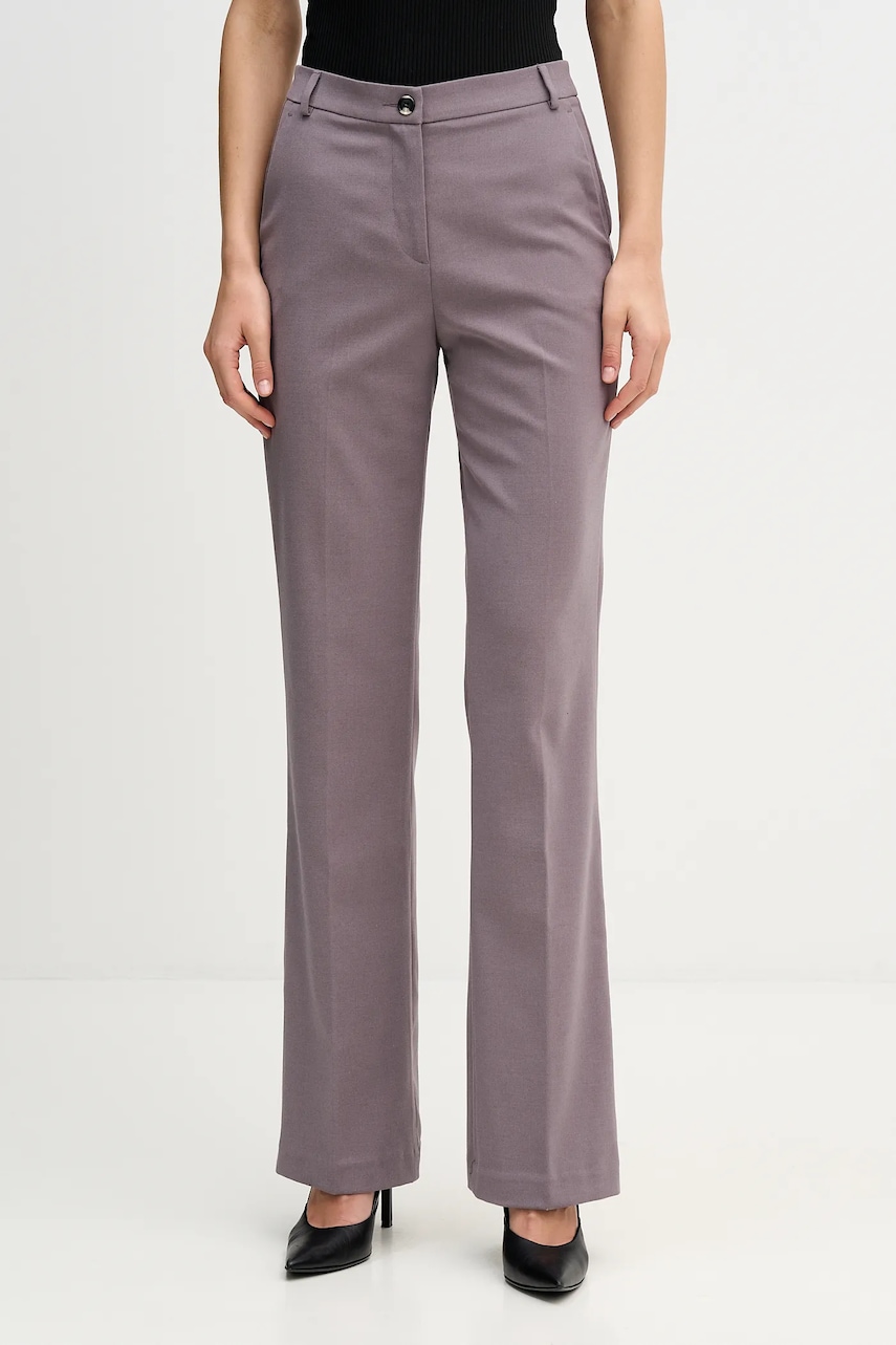 Sisley pantaloni din lână culoarea gri, drept, high waist, 41YPLF083