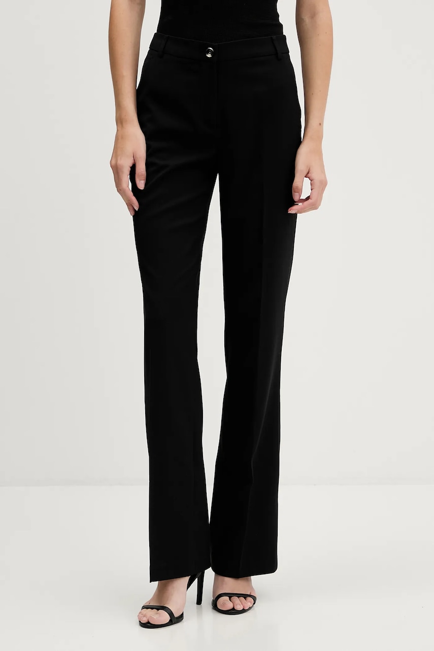 Sisley pantaloni din lână culoarea negru, drept, high waist, 41YPLF083