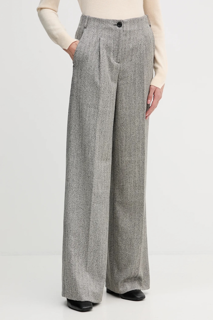 Sisley pantaloni culoarea negru, lat, high waist, 4D12LF07V