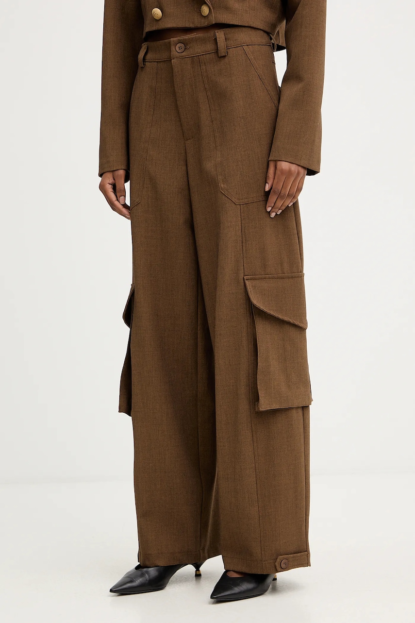 Haveone pantaloni culoarea maro, drept, high waist, PSO-P040
