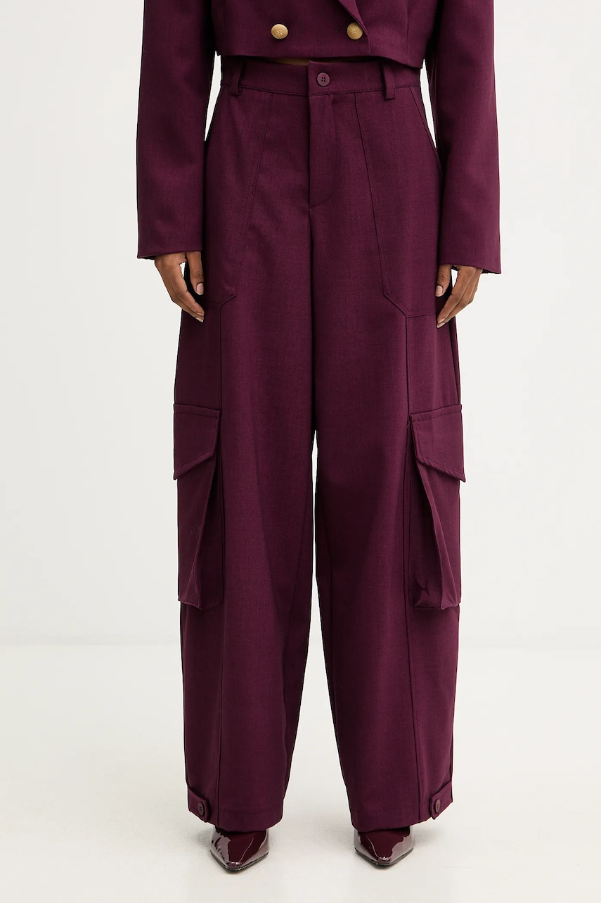 Haveone pantaloni culoarea bordo, drept, high waist, PSO-P040