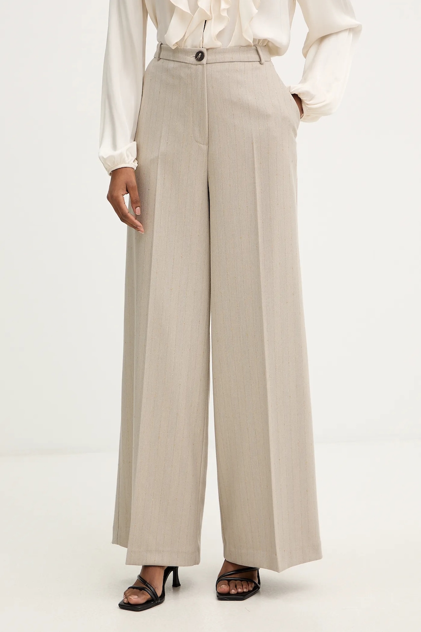 Haveone pantaloni culoarea bej, lat, high waist, PGE-P065