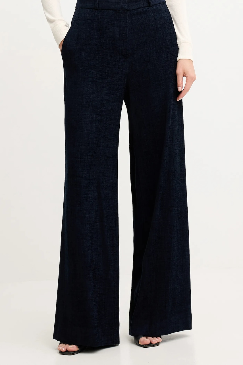 Haveone pantaloni culoarea bleumarin, lat, high waist, PCB-P033