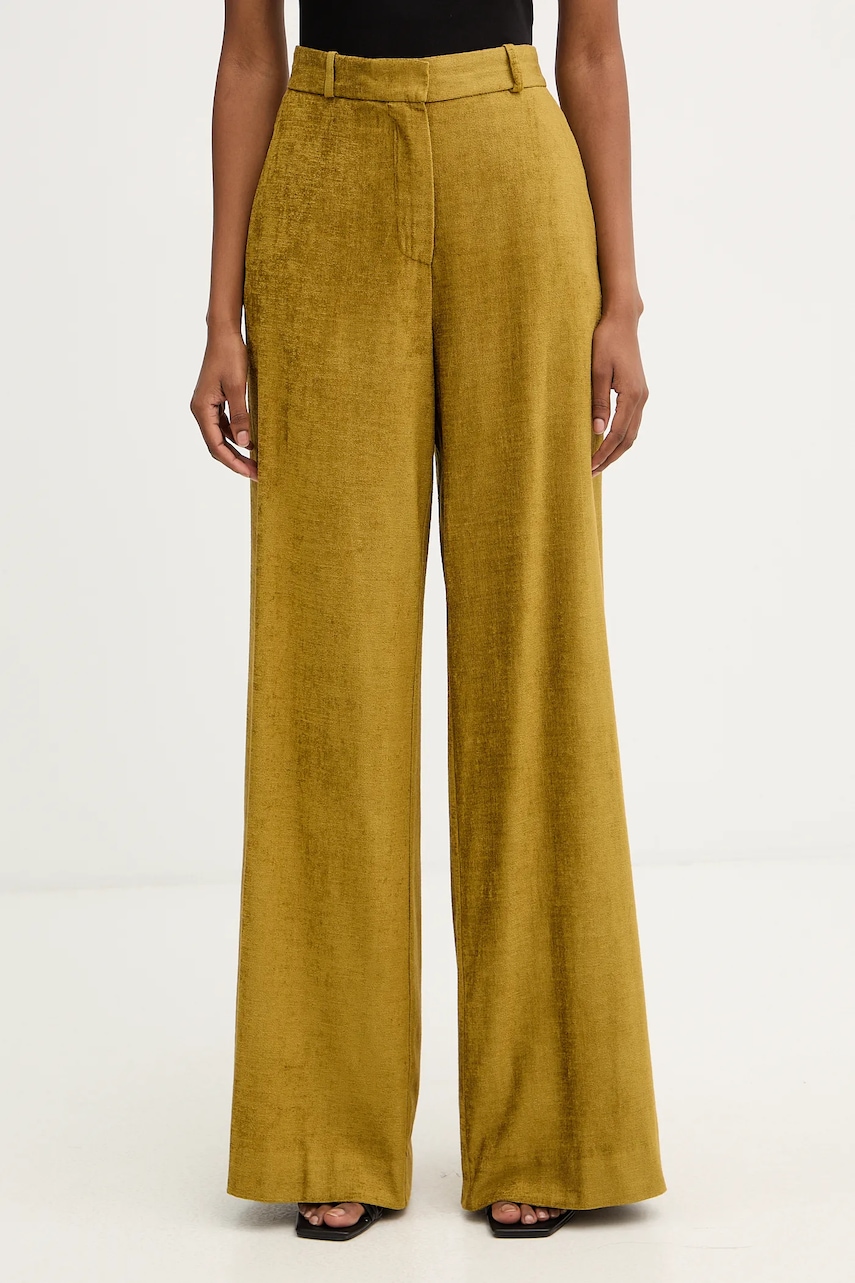 Haveone pantaloni culoarea verde, lat, high waist, PCB-P033