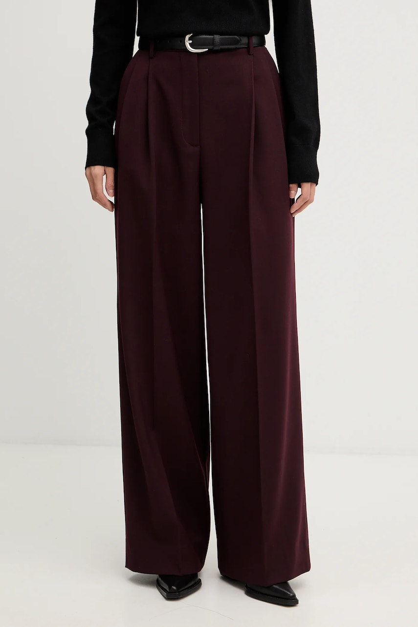Filippa K pantaloni cu lână culoarea maro, lat, high waist, 32511