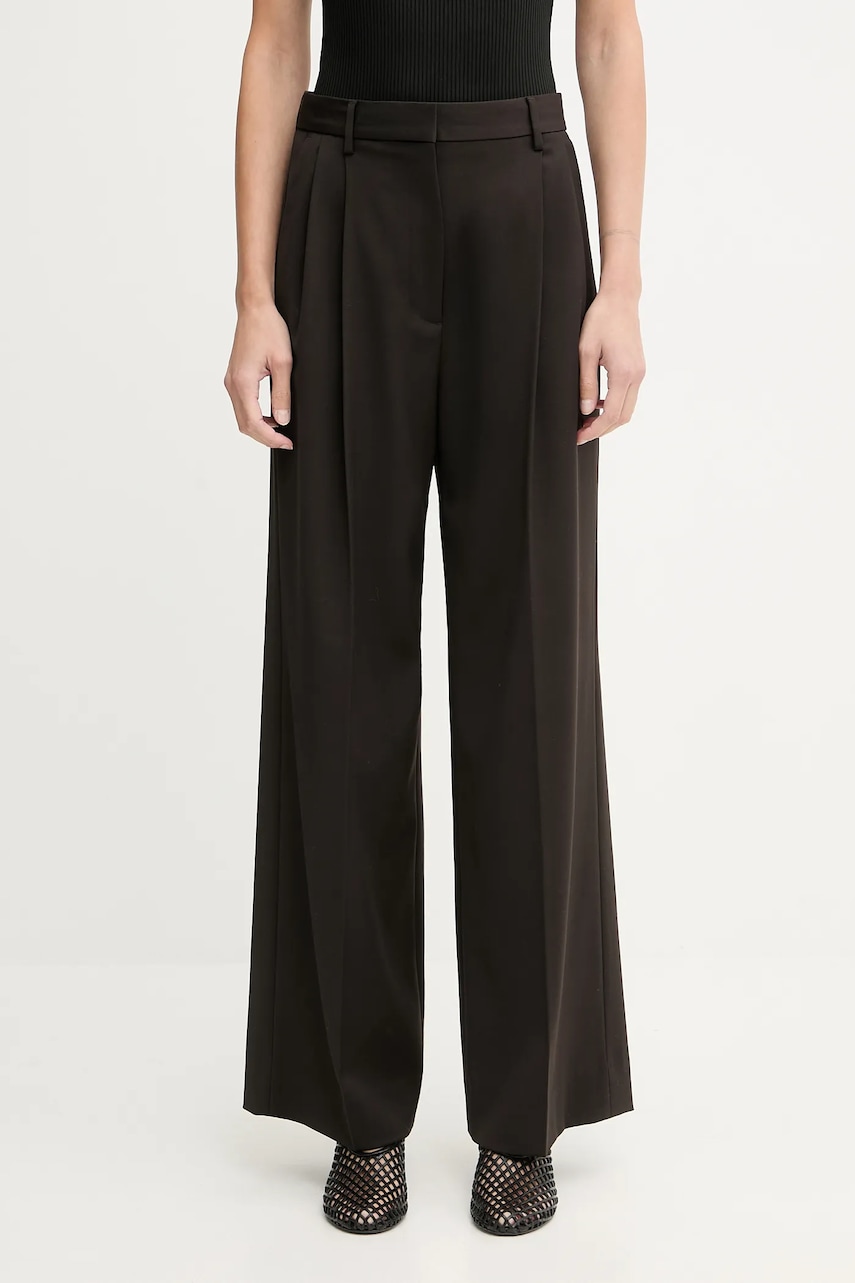 Filippa K pantaloni cu lână culoarea maro, drept, high waist, 32511