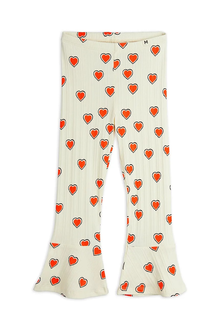 Mini Rodini pantaloni de trening pentru copii Outlined hearts culoarea bej, cu imprimeu, 2563010511