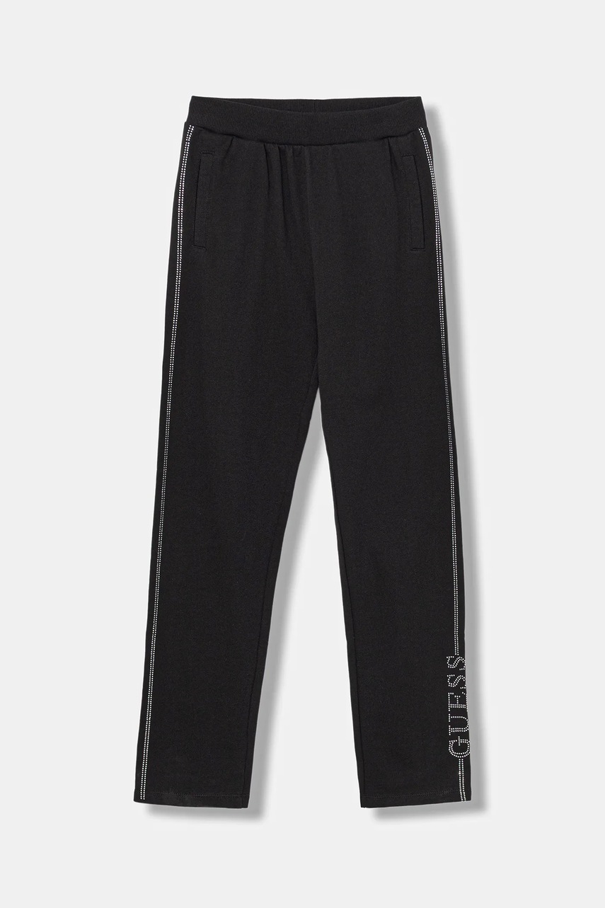 Levně Dětské bavlněné tepláky Guess černá barva, s aplikací, J5YQ12 KA6R4