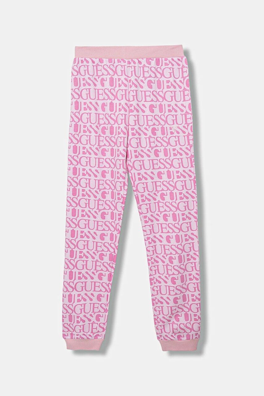 Levně Dětské bavlněné tepláky Guess růžová barva, J5YQ13 KAD74