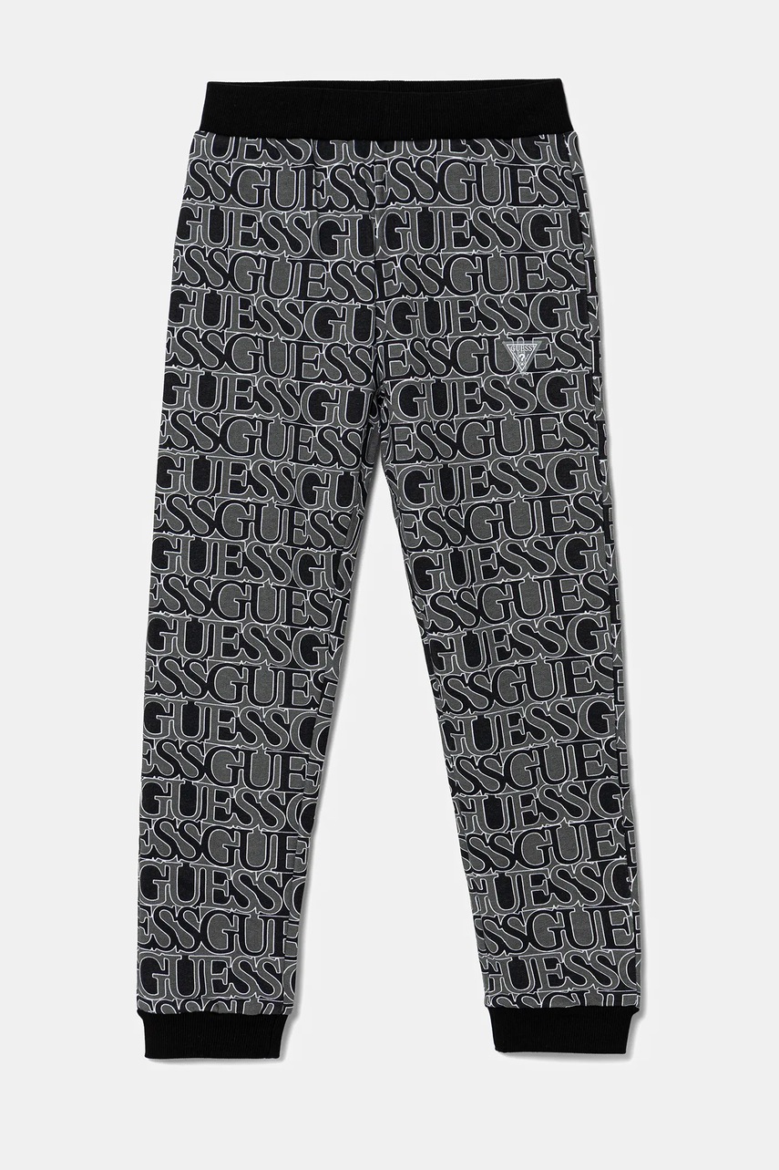 Детские хлопковые штаны Guess цвет чёрный узор J5YQ13 KAD74