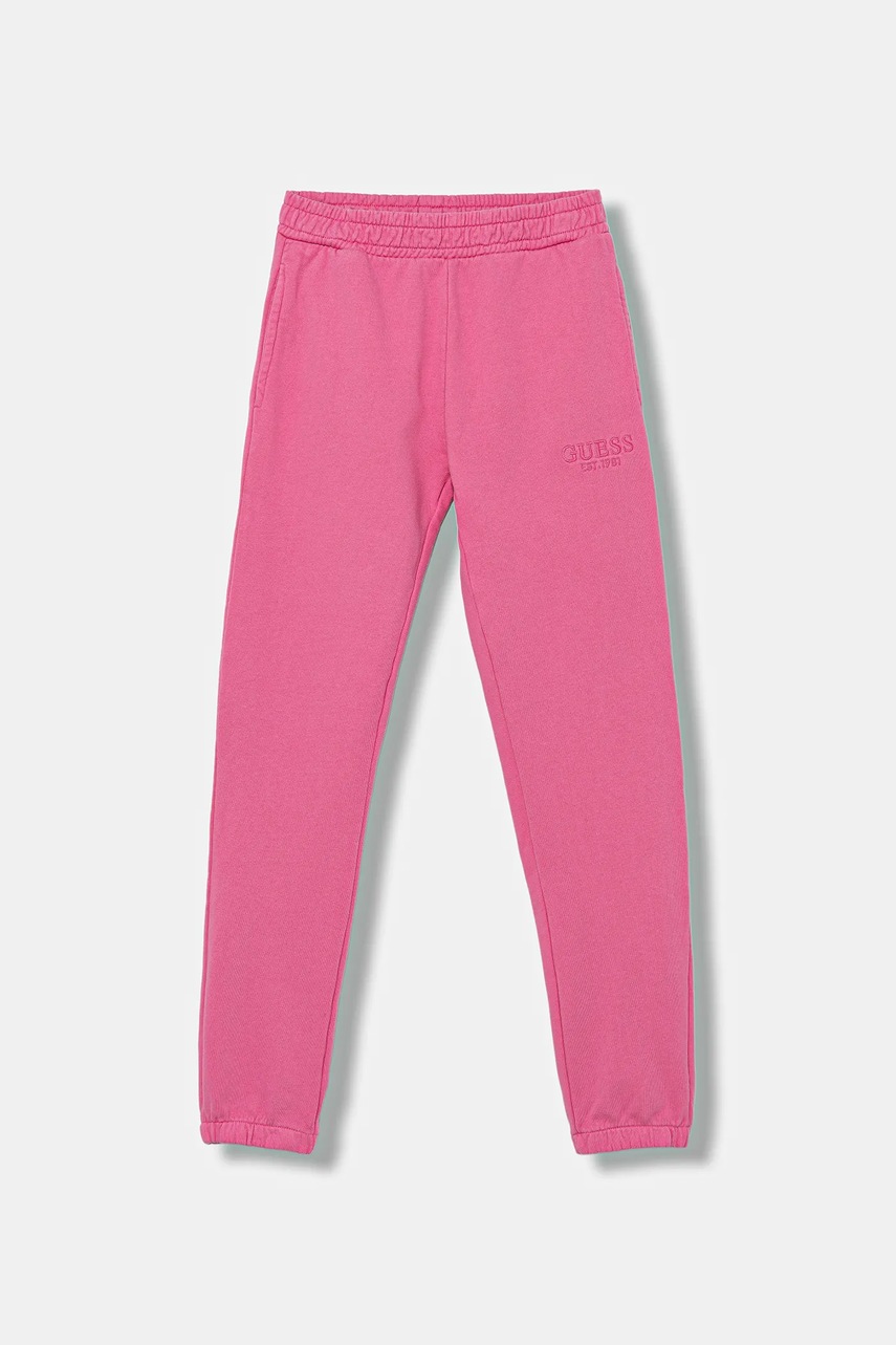 Levně Dětské bavlněné tepláky Guess růžová barva, J5YQ18 KAV34