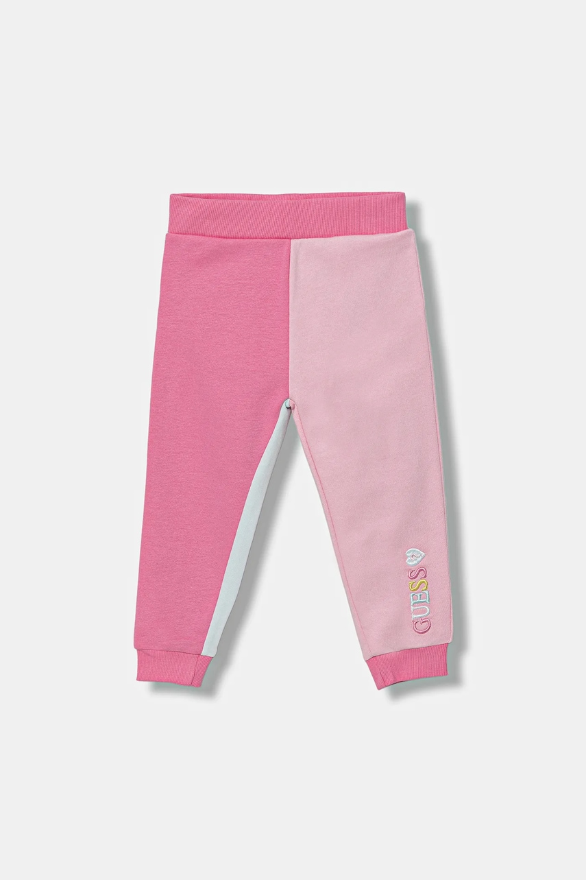 Levně Dětské bavlněné tepláky Guess růžová barva, K5YQ11 KA6R4