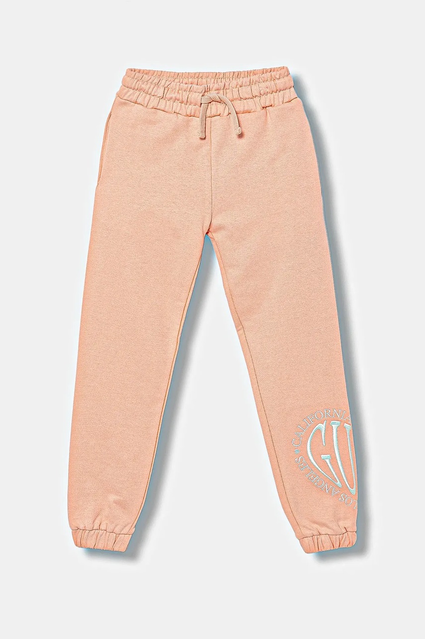 Levně Dětské bavlněné tepláky Guess oranžová barva, s aplikací, K5YQ15 KAD74