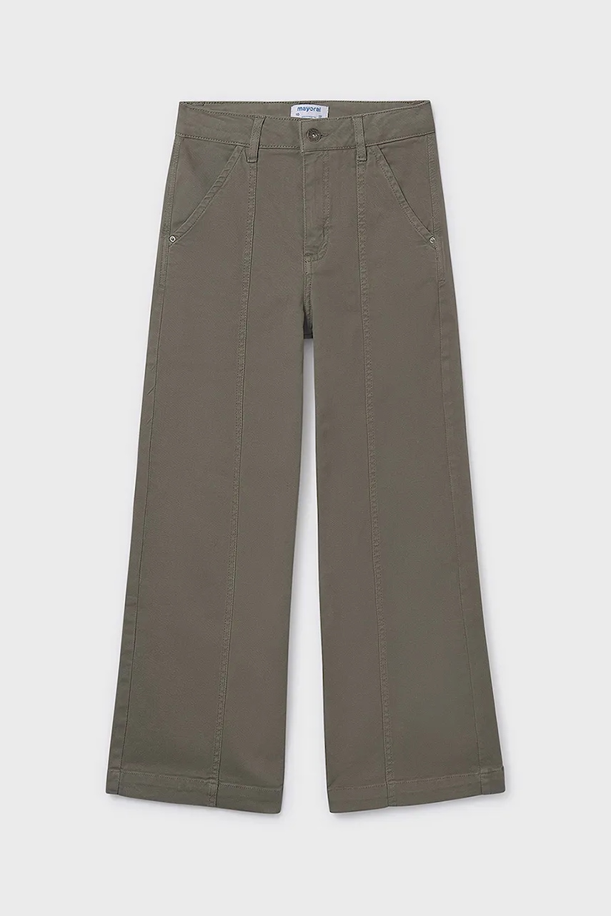 Mayoral pantaloni copii wide leg culoarea verde, 7580
